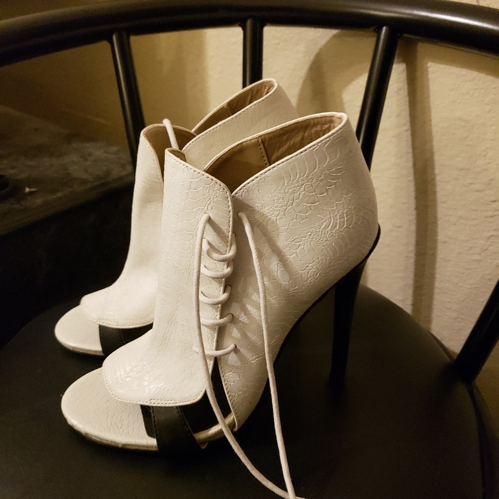 Lace up open toe booties
